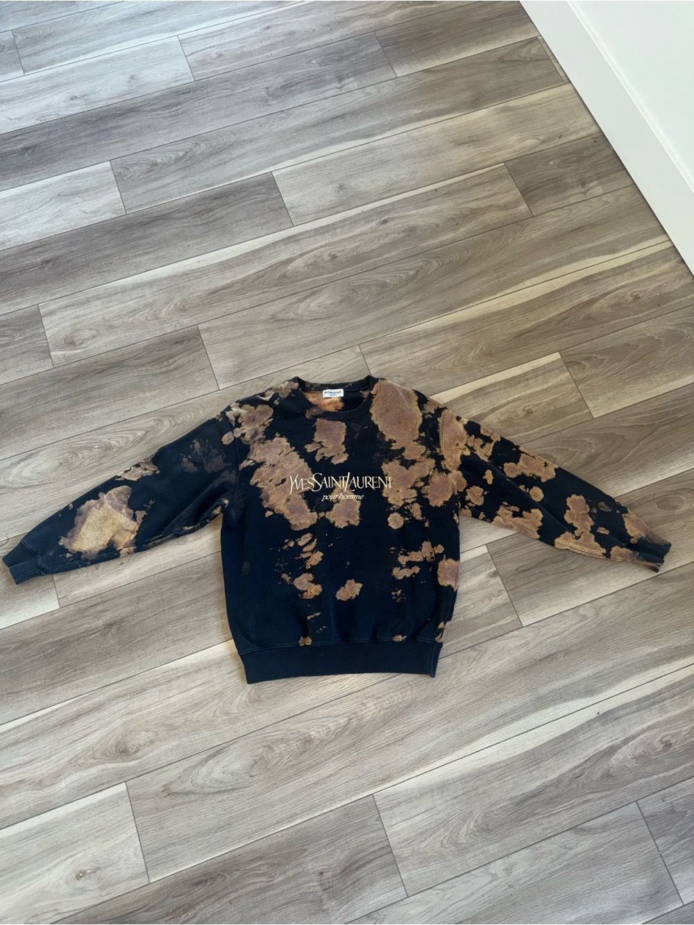 Yves Saint Laurent Black with Brown Bleach-Effect Crewneck Sweater